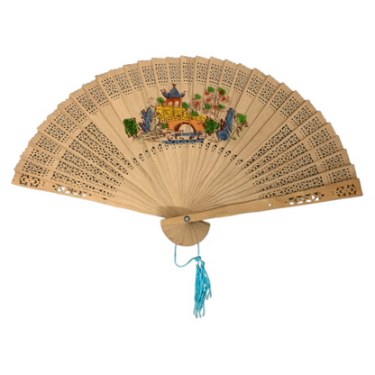 48302 - Set of Five Decorative 9" Hand-Painted Wood Fans Assorted Designs |12-23.5|