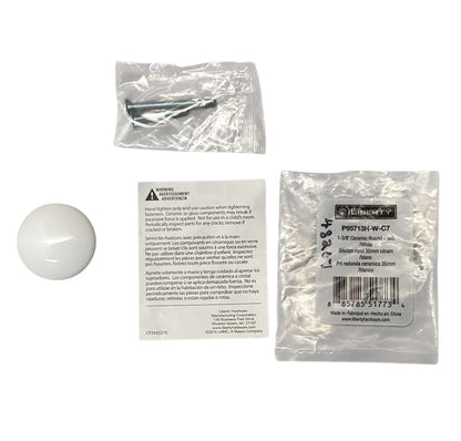 48207 - 1 3/8" Ceramic Round Knob White P95713H-W-C7 |5-10|