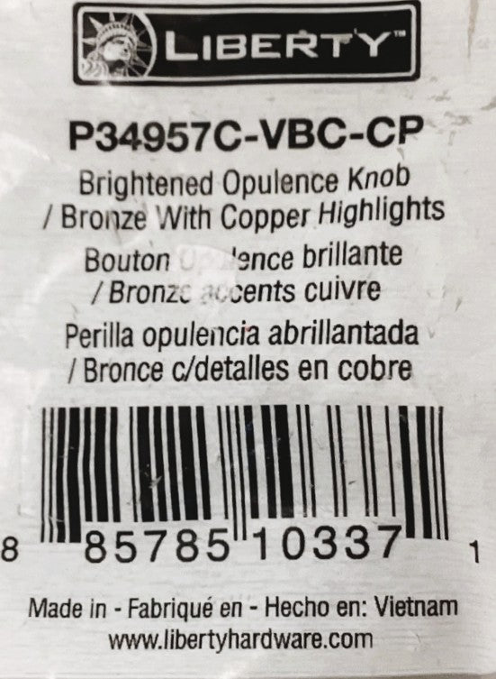 48210 - 2 PK 1" Brightened Bronze Knob P34957C-VBC-CP |5-6|