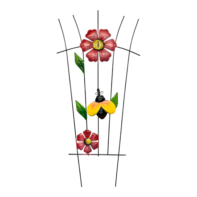 48283 - 21" Metal Garden Trellis With Pink Daisy And Bumblebee |TBD| sent for list 3/26 cc