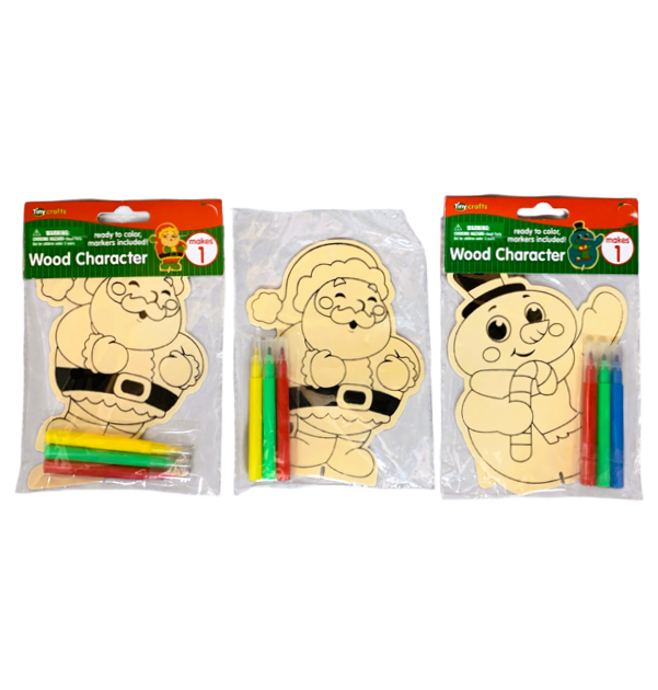 48303 - Set of Three Wood 6" Character Coloring Set Santa and Snowman Markers Included |1-33|