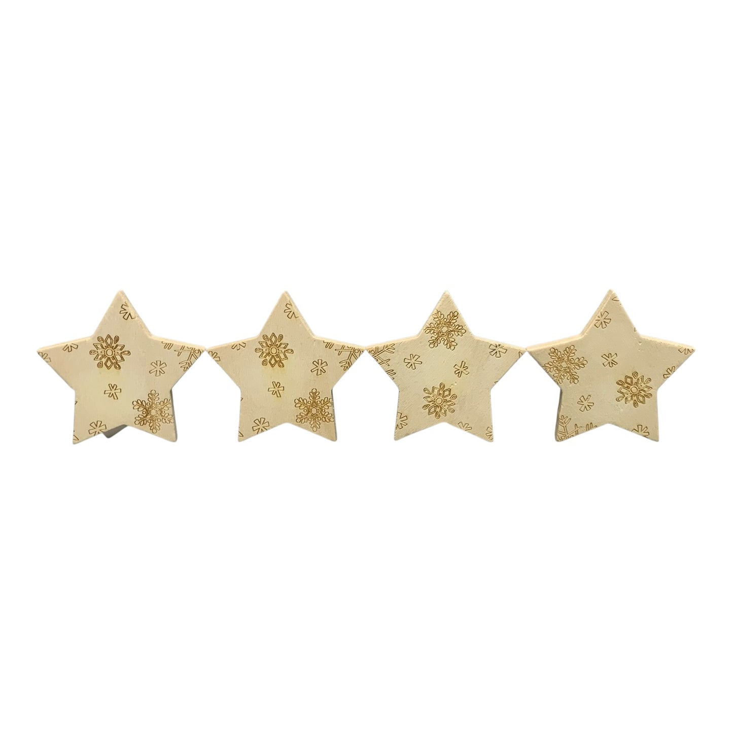 48334 - Charming Wooden Star With Snowflake Design Set Of 4 Home Decor Ornaments |H-3|