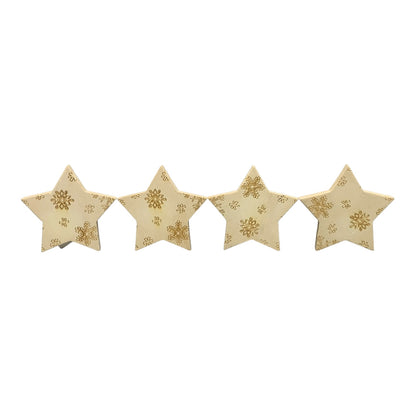 48334 - Charming Wooden Star With Snowflake Design Set Of 4 Home Decor Ornaments |H-3|