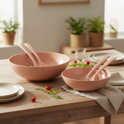 1011 - 6 Piece Lacquerware Pink Salad Serving Set with Flowers |11-18|