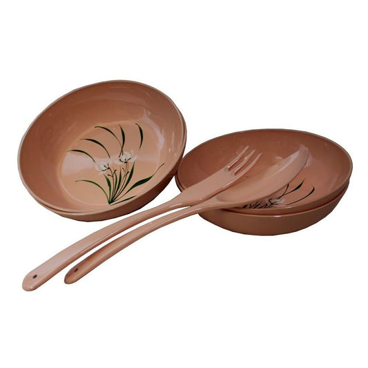 1011 - 6 Pc Pink Salad Serving Set With Flowers |A-18|