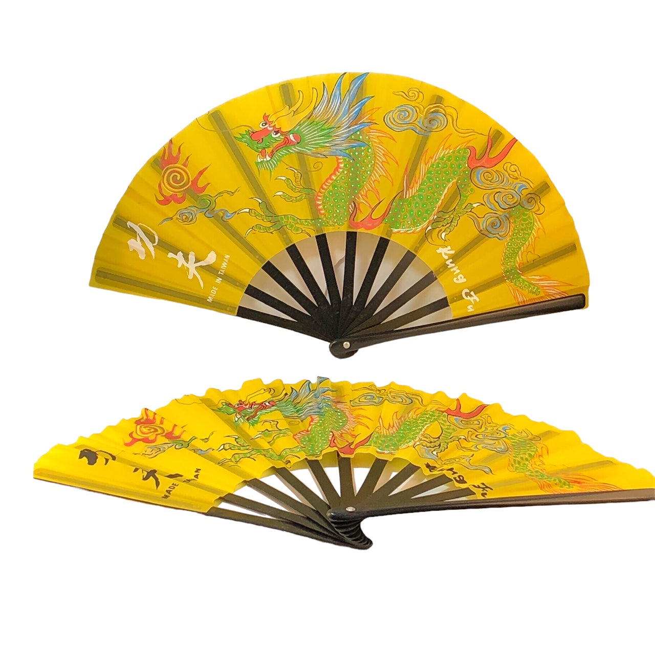 10362 -  Set of 2  10" Black Fan - Yellow Dragon - 25-A : PF COOL BEANS