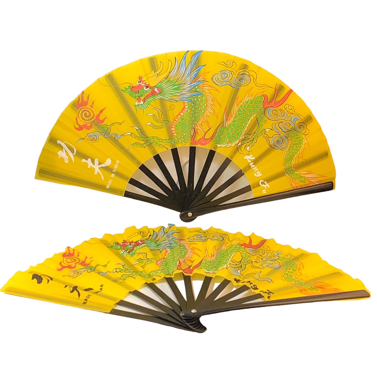 10362 -  Set of 2  10" Black Fan - Yellow Dragon - 25-A : PF COOL BEANS