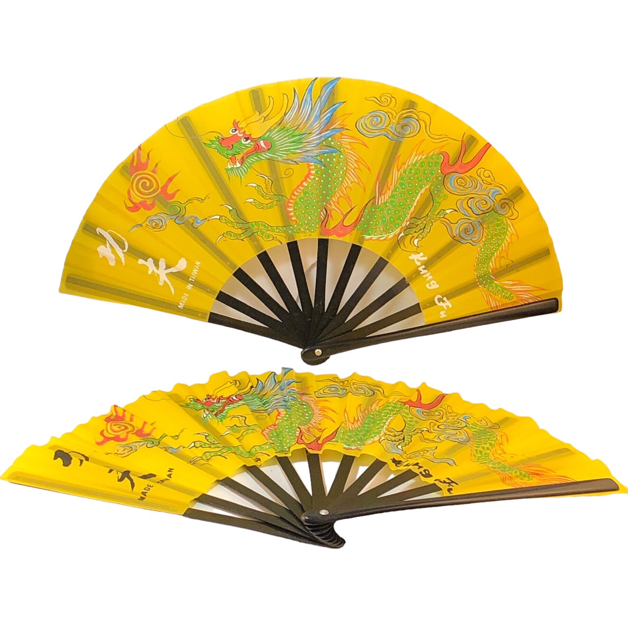 10362 -  Set of 2  10" Black Fan - Yellow Dragon - 25-A : PF COOL BEANS