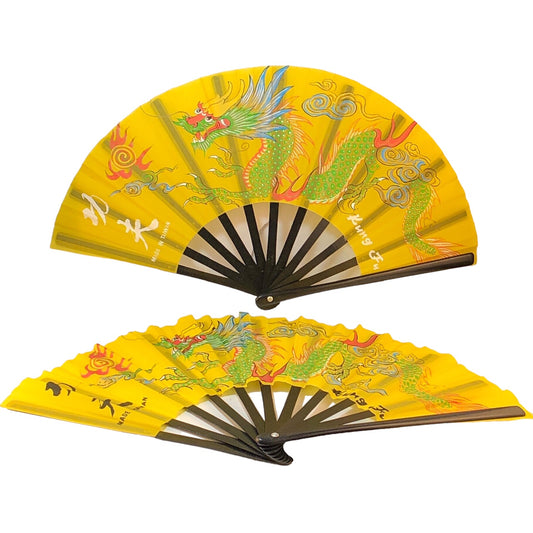 10362 -  Set of 2  10" Black Fan - Yellow Dragon - 25-A : PF COOL BEANS