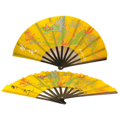 10362 -  Set of 2  10" Black Fan - Yellow Dragon - 25-A : PF COOL BEANS