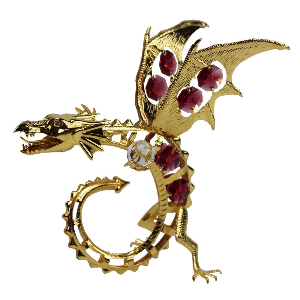 1037 - 5" Gold Dragon with Red Gems - |Z-87|