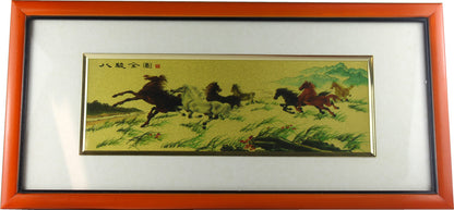 10981 - VINTAGE 8x18" 22K GOLD RACING HORSED FRAMED PRINT |TBD|