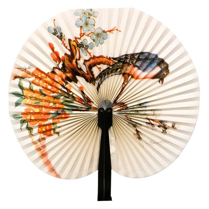 1108 - Set of 6 - 5.5" Black Decorative Fan With 2 Green Birds |25-B|