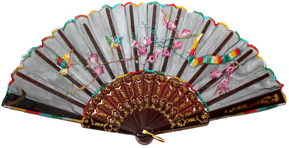 1121 - 16" Multi Embroidered Butterfly Fan - W-19 : CS CARDINAL