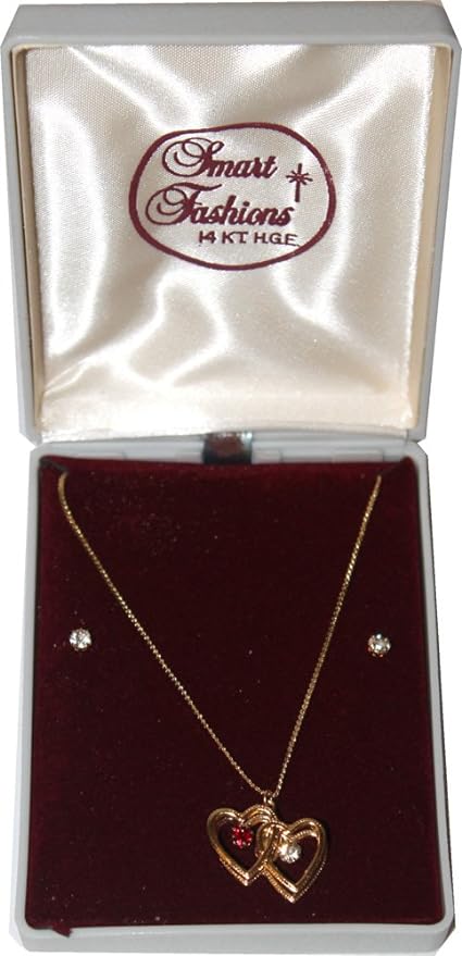 11443 - 14K Double 3D Heart Pendant and Earrings - [Clear-214]