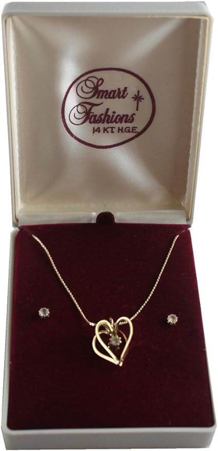 11444 - 14K 3D Heart Pendant Necklace & Earrings - [Clear-214]