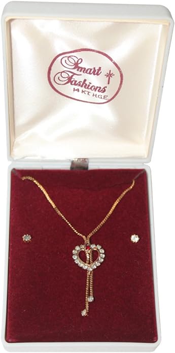 11447 - 14 K Heart Diamond Necklace/Earrings - [Clear-215]