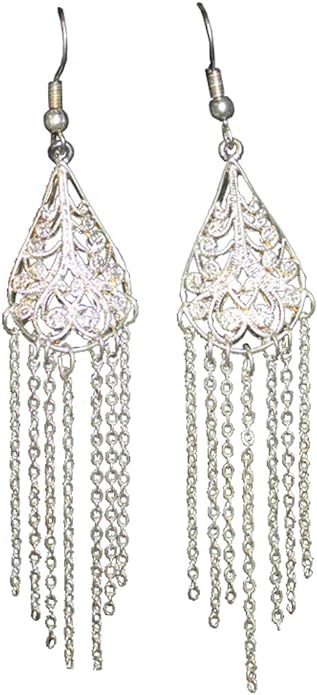 11664 - Silver-Colored Dangle Earrings - [Clear-165]