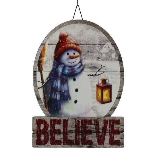 11692 - 14" Believe Wood Snowman Sign w Lantern |Pod 2-59|