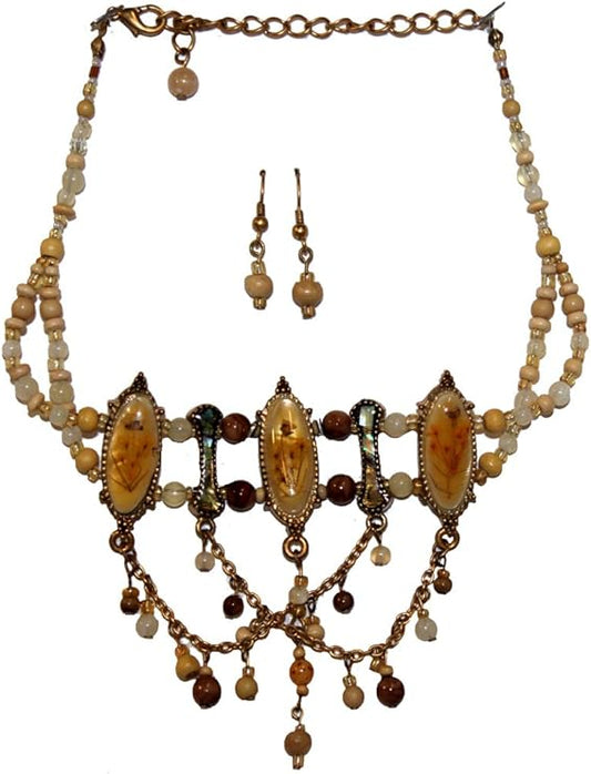 11698 - Yellow Victorian 14" Choker Necklace and 1" Earrings - [Clear-138]