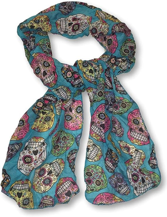 11759 - Sugar Skull Scarf Aqua - [H-46]