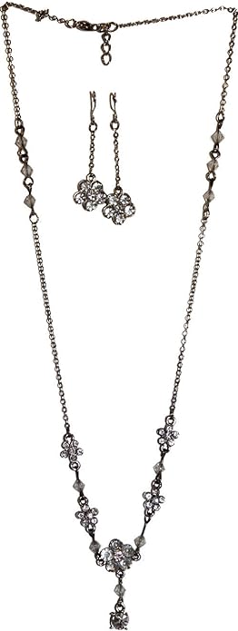 11767 - Rhinestone Flower Necklace Earrings - [Clear-205]