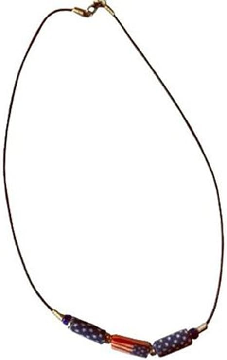 11825 - USA Flag Necklace w/3 Big Beads - [Clear-43]