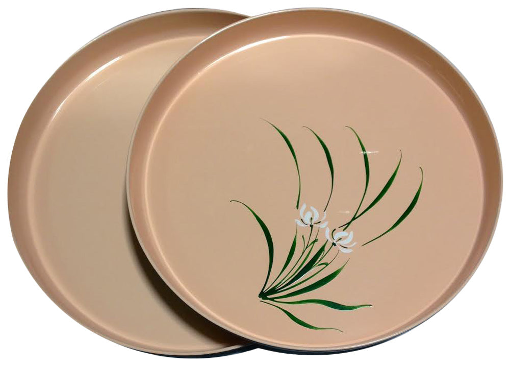 11906 - 12" and 13" Peach Flower Lacquer Tray Round 2pc