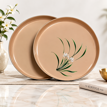 11906 - 12" and 13" Peach Flower Lacquer Tray Round 2pc