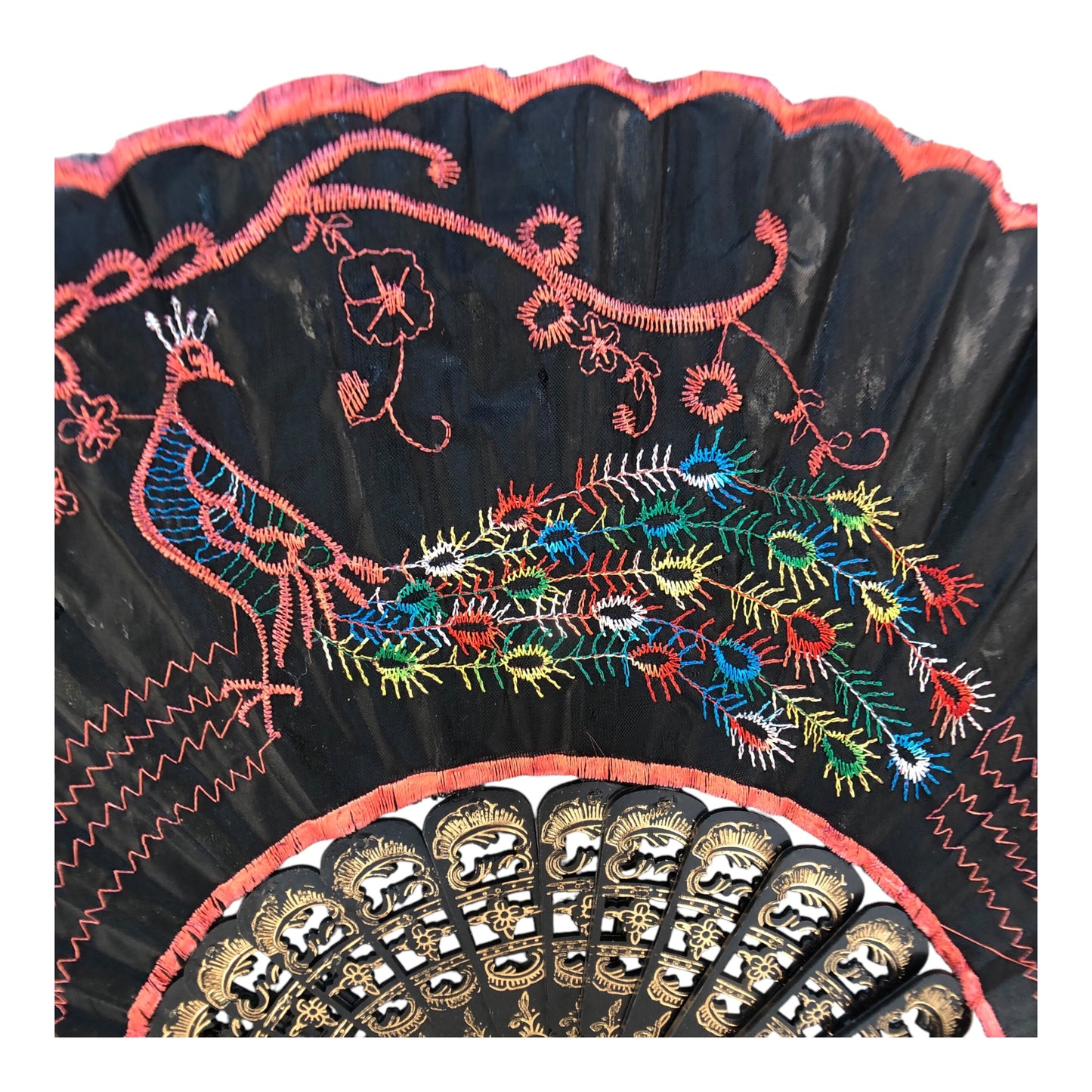 12379 - 16" Rainbow Emb Peacock Fan - 10-10/ 11-6 : AG COOL BEANS