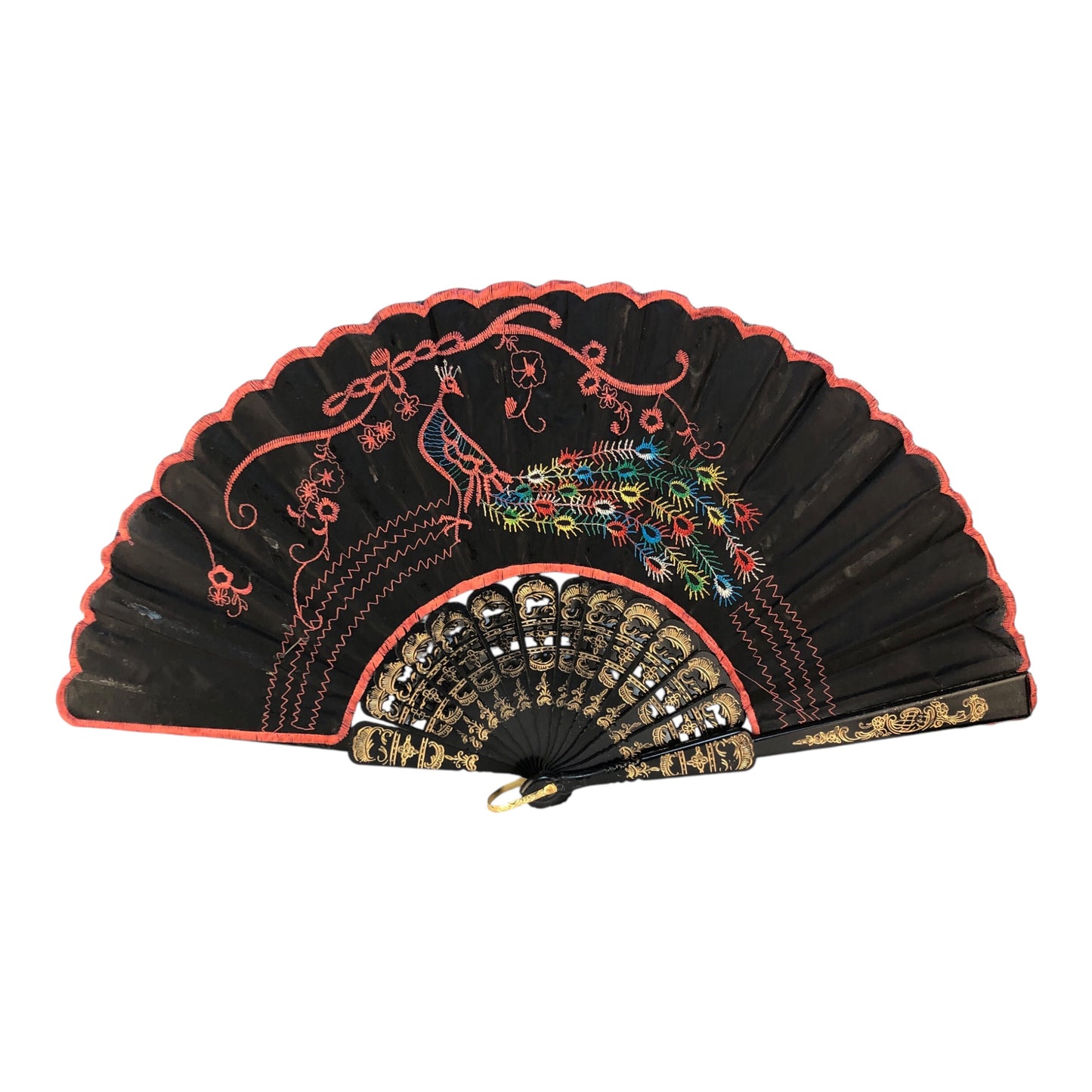 12379 - 16" Rainbow Emb Peacock Fan - 10-10/ 11-6 : AG COOL BEANS