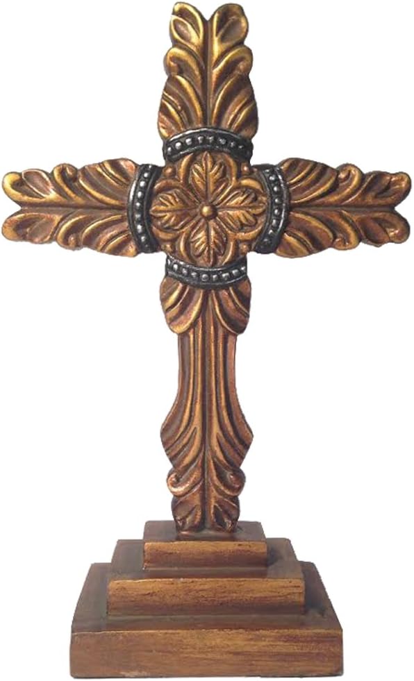 12390 - 9" Gold Leaf Cross w/Stand - [6-3]