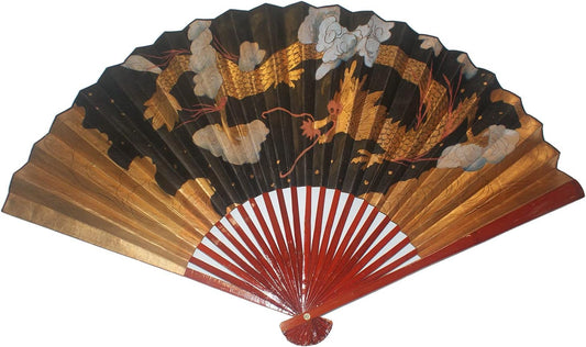 12555 - Hand Painted 65" Wall Fan With Gold Dragon |Box 10|