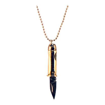 8690 - Brass Bullet Pocket Knife Necklace - [Clear-30]