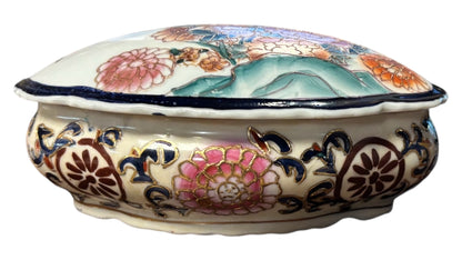 12637 - Vintage - 6" Satsuma Oval Trinket Box |F-15|