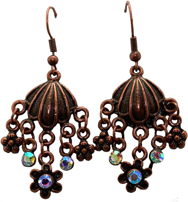 12665 - Bronze/Antiqued 2" Dangle Earrings - [Clear-218]