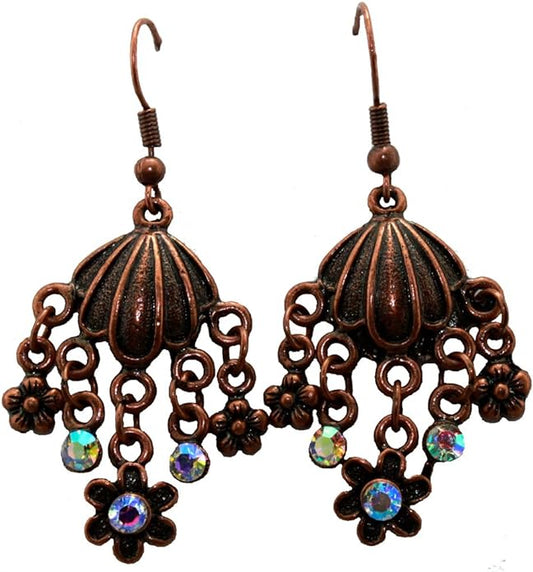 12665 - Bronze/Antiqued 2" Dangle Earrings - [Clear-218]