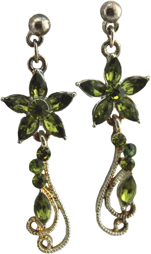 12744 - Green Sparkling 2" Flower Ear - [Clear-222]