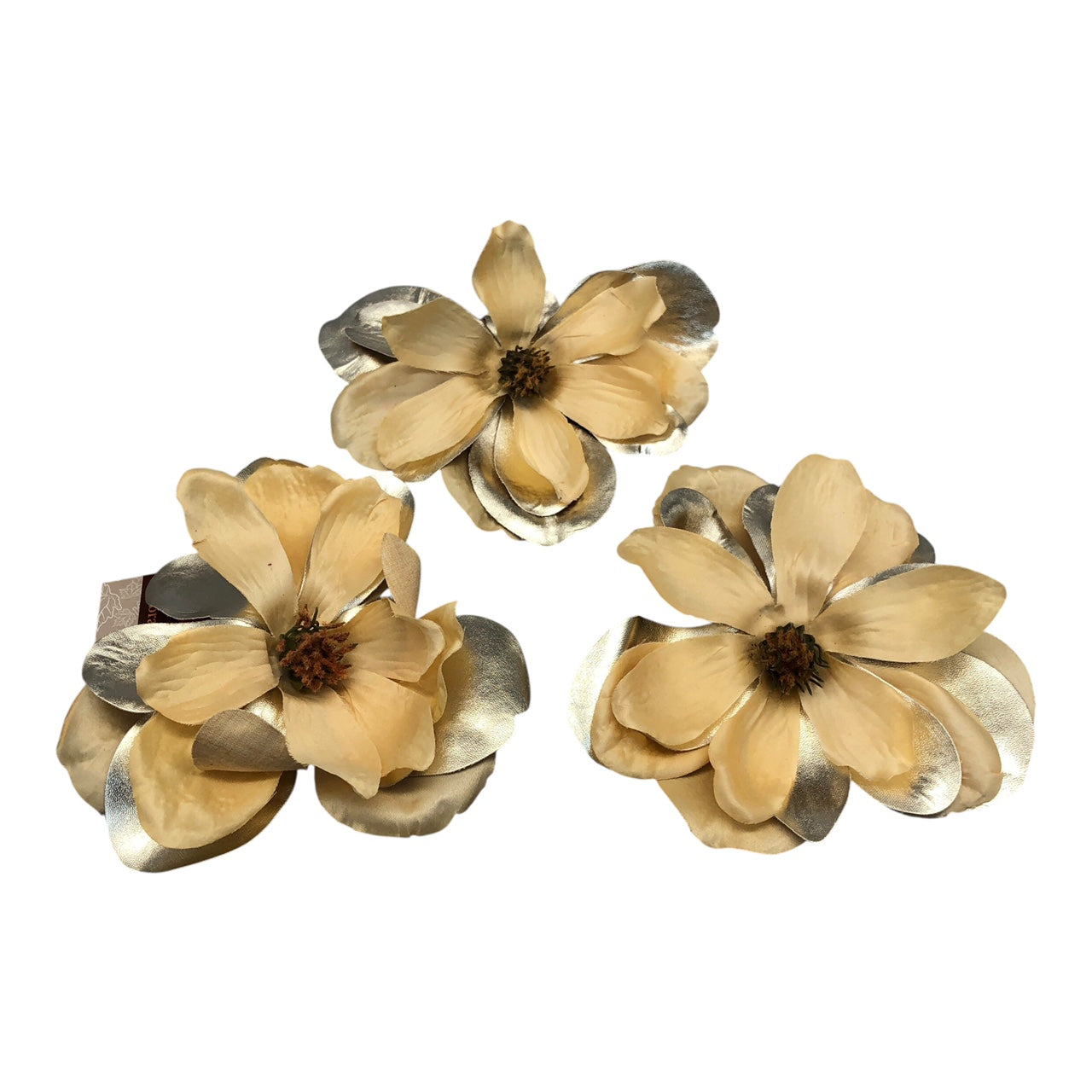 12892 - Set of 3  Beige/Silver Glitter Flower Clip
