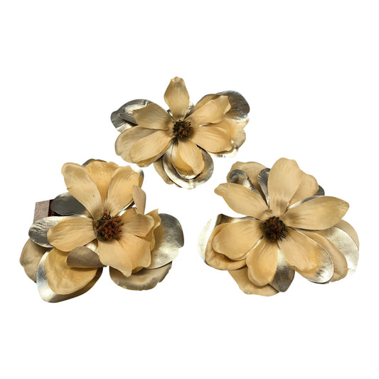 12892 - Set of 3  Beige/Silver Glitter Flower Clip
