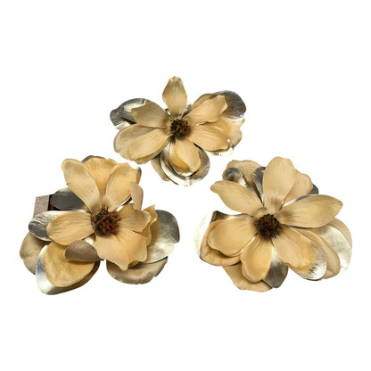 12892 - Set of 3  Beige/Silver Glitter Flower Clip