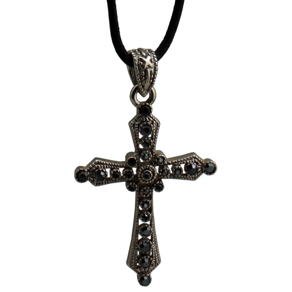 1289 - Necklace Cross Silver/Black - |Clear-5|