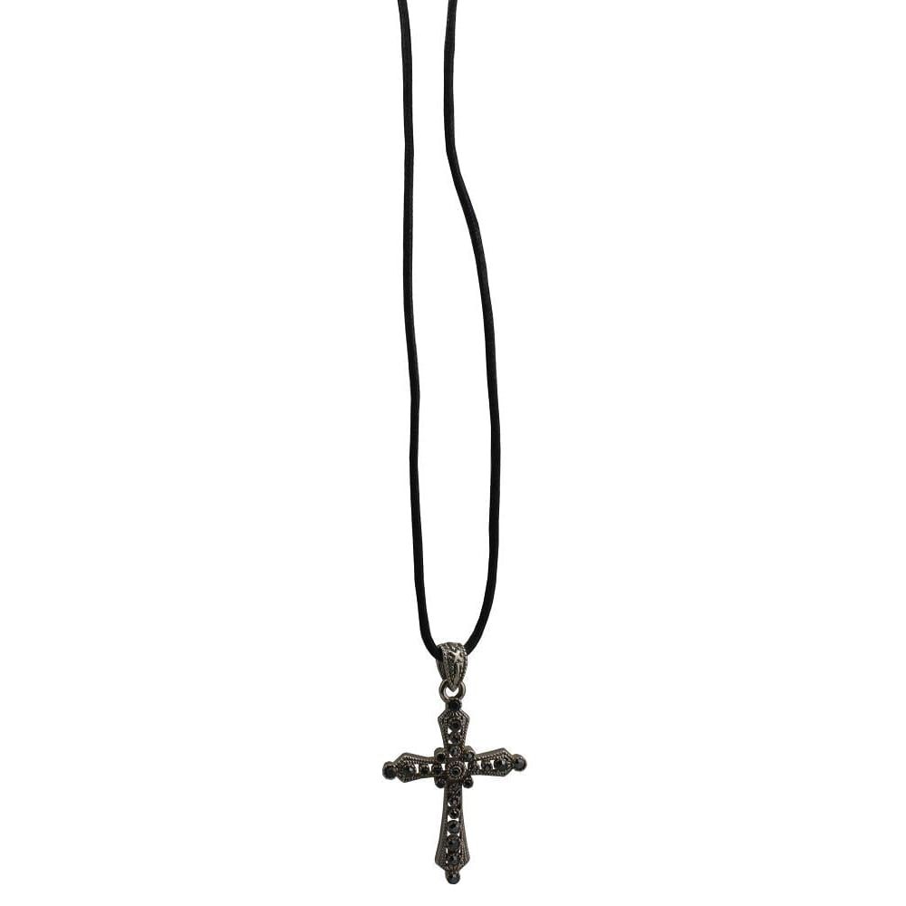 1289 - Necklace Cross Silver/Black - |Clear-5|