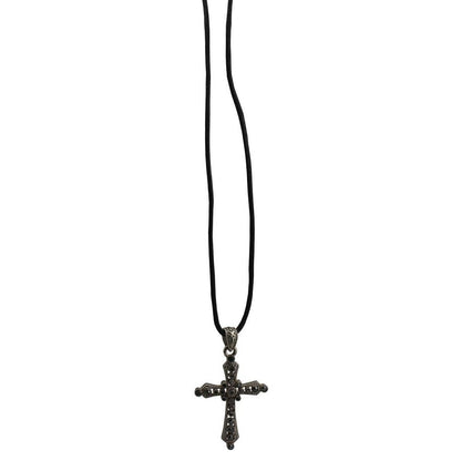 1289 - Necklace Cross Silver/Black - |Clear-5|