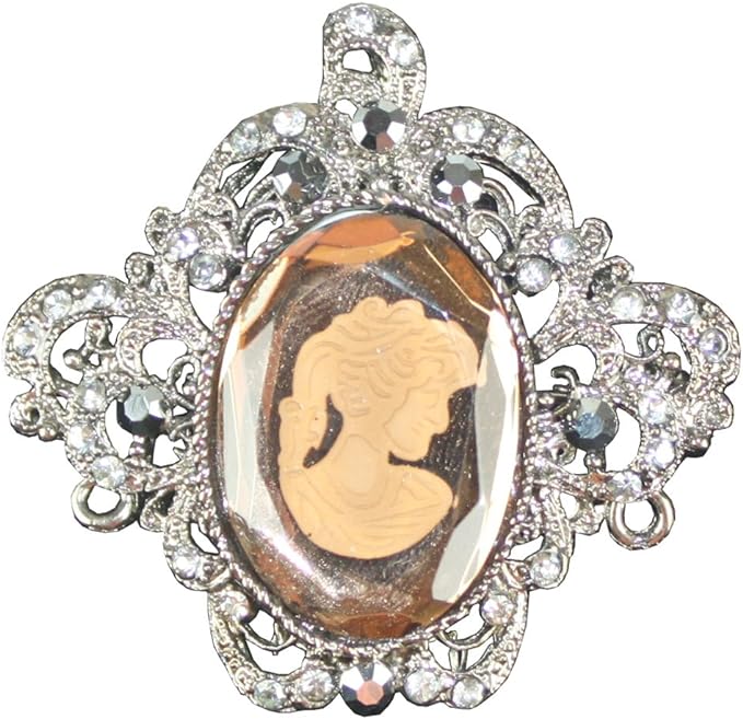 13155 - Cameo Silver Rhinestone Brooch - [Clear-165]