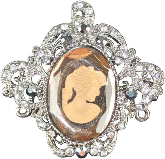 13155 - Cameo Silver Rhinestone Brooch - [Clear-165]