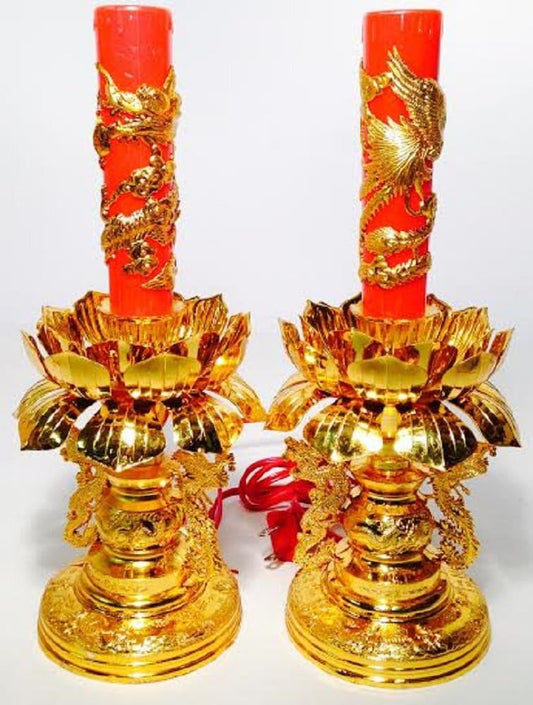 13195 - Gold Red Electric Candle Set  |F-28|