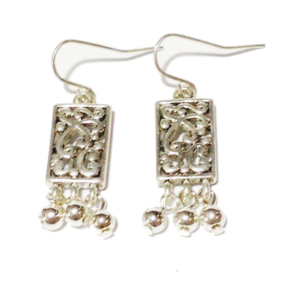 1330 - Celtic Dangle Silver Earrings - |Clear-5|