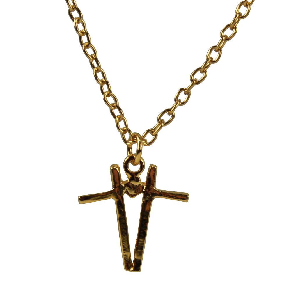 13357 - Gold Tone Tonfa Pendant Necklace on 24 Inch Chain |Clear-227|