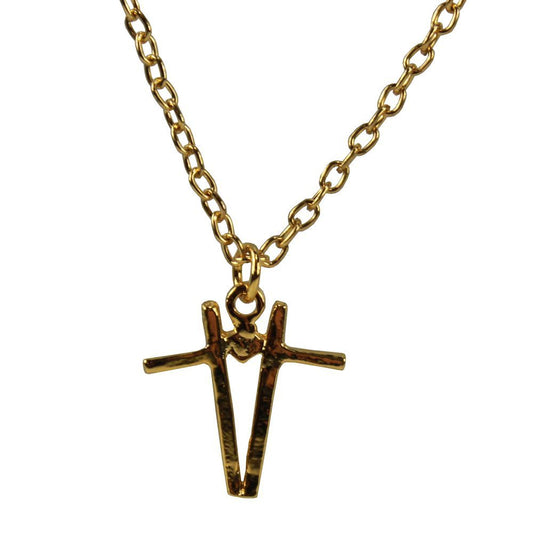 13357 - Gold Tone Tonfa Pendant Necklace on 24 Inch Chain |Clear-227|